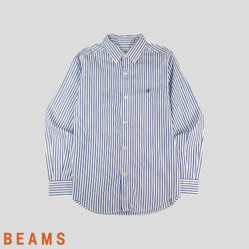 BEAMS BOY 빔즈 보이 화이트 블루 스트라이프 버튼다운 코튼 남방 셔츠 MADE IN JAPAN  SIZE S-M