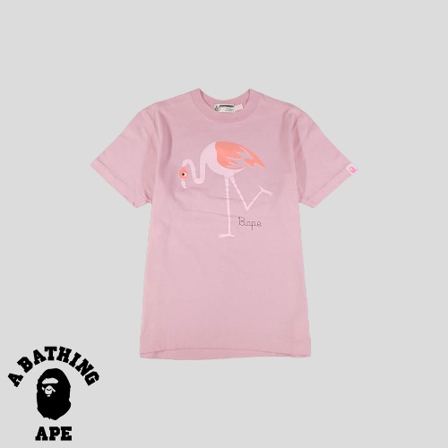 베이프 키즈 핑크 홍학 프린팅 코튼 반팔 티셔츠 MADE IN JAPAN  SIZE WOMANS S-M