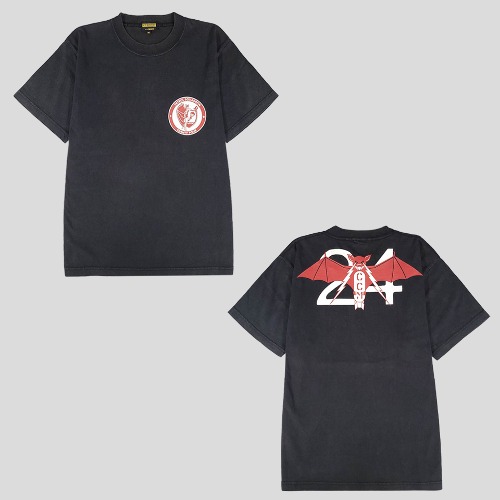 C.C.MASTERS BY PHERROWS 페로우즈 피그먼트 블랙 박쥐 빅프린팅 헤비코튼 반팔 티셔츠 MADE IN JAPAN S