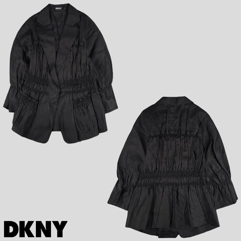 DKNY 블랙 고딕 고스 펑크 주름 린넨100 블레이저 자켓 WOMANS S