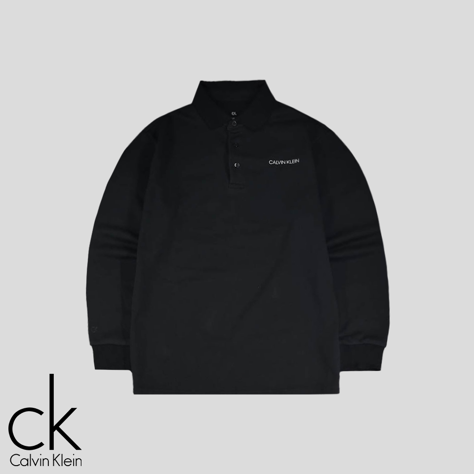 캘빈클라인 퍼포먼스 블랙 로고프린팅 코튼 혼방 기모 PK 피케 카라넥 긴팔 티셔츠 롱슬리브 XL