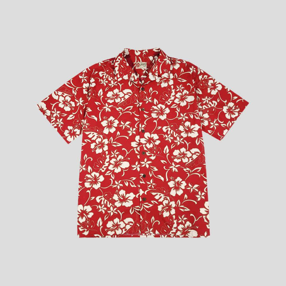 빈티지 버건디 레드 플라워 플로랄 패턴 우드버튼 코튼100 하와이안 반팔셔츠 하프셔츠 MADE IN HAWAII 2XL