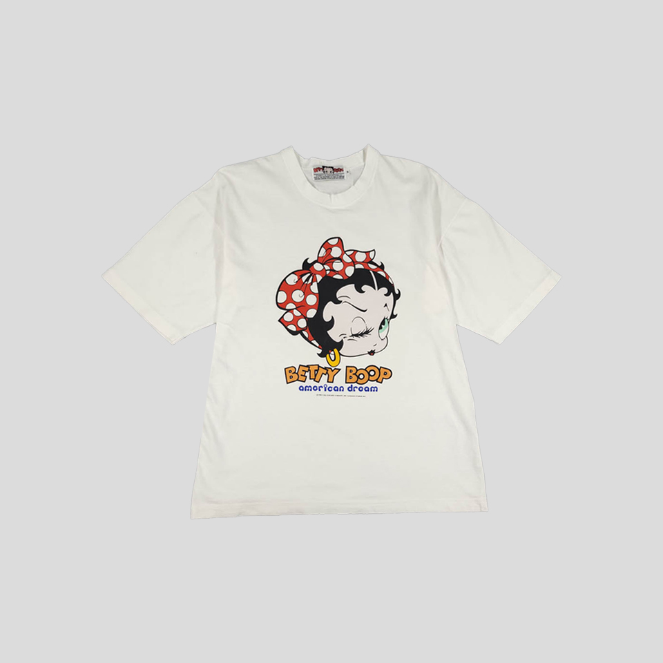 Betty Boop 베티붑 화이트 빅프린팅 코튼 반팔 티셔츠 M