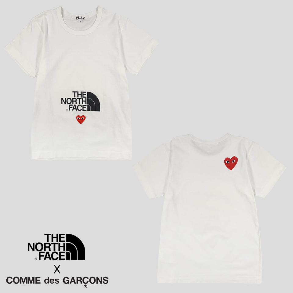 노스페이스 X COMME des GARCONS 꼼데가르송 화이트 하트패치 코튼100 반팔 티셔츠 S