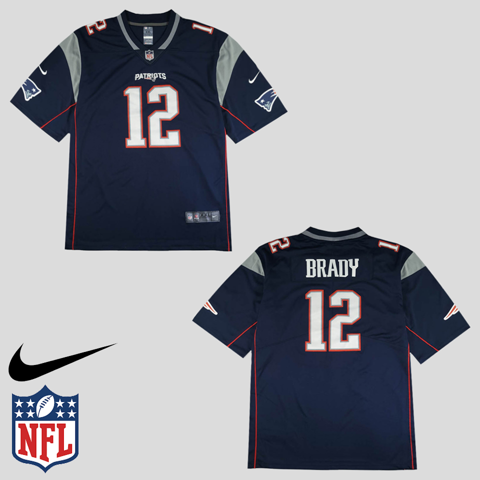 NFL X 나이키 네이비 그레이 뉴잉글랜드 패트리어츠 톰 브래디 넘버12 풋볼져지 유니폼 반팔 티셔츠 3XL