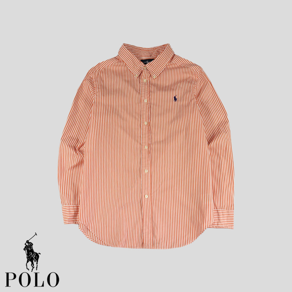 폴로랄프로렌 오렌지 화이트 스트라이프 네이비포니 버튼다운 남방 셔츠 M